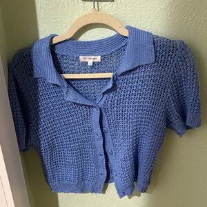 Blue Knit Button-Up Cardigan